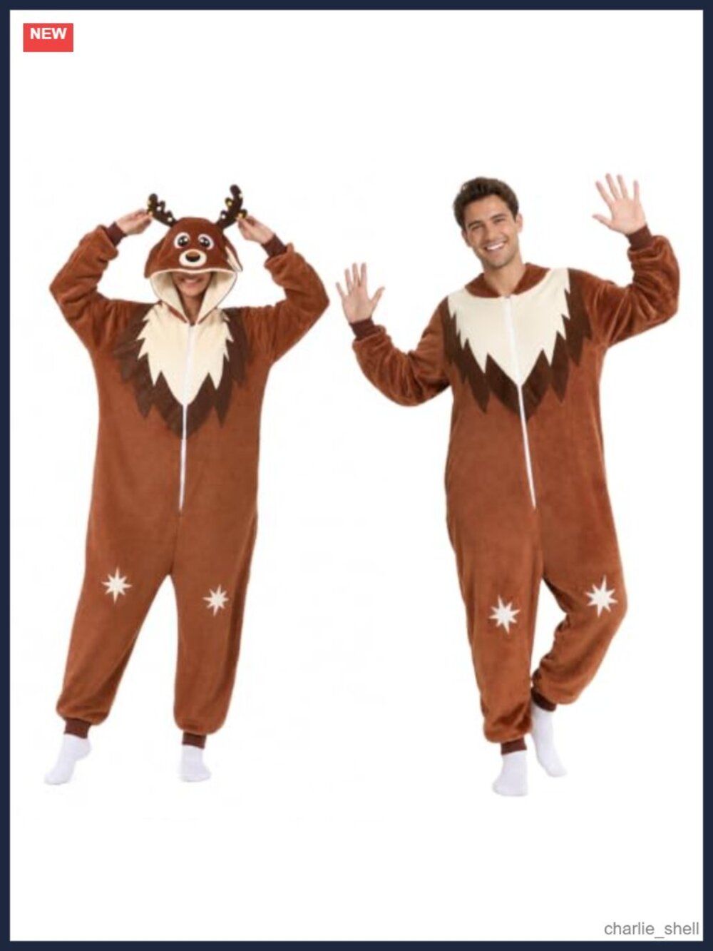 Unisex Reindeer Onesie Plush Fleece One-Piece Pajama Adult Cosplay